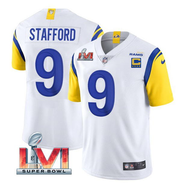 Women's Los Angeles Rams #9 Matthew Stafford White 2022 With C Patch Super Bowl LVI Vapor Limited Stitched Jersey(Run Small)